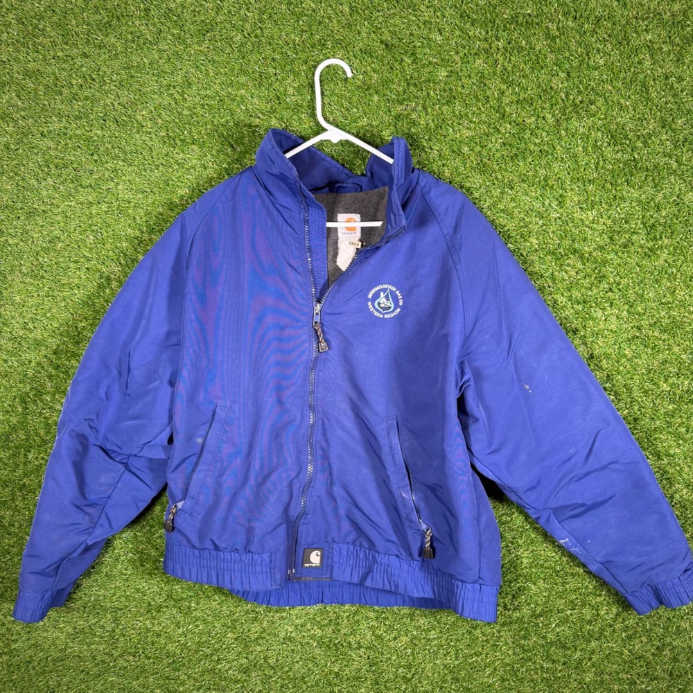 Carhartt Men's Blue Lined Work Jacket Full Zip Insulated Outdoor Coat
